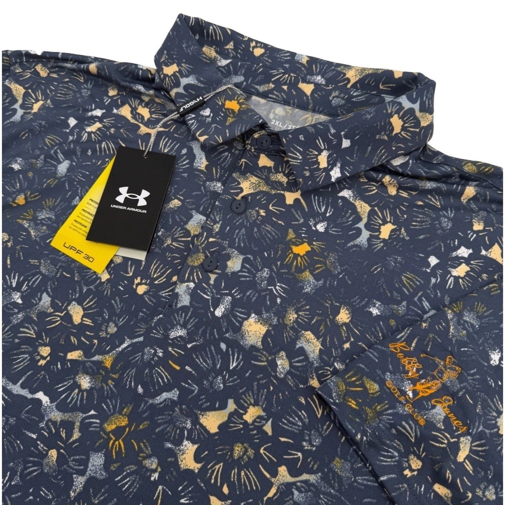 Under Armour Playoff Polo Shirt Mens 2XL Grey Floral Bobby Jones Golf Club NEW